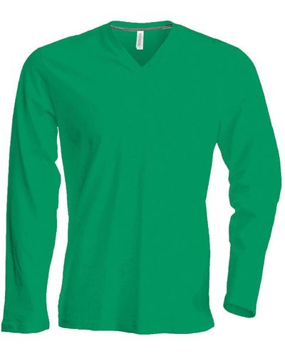 Kariban Rundhalsshirt K358 V-Neck T-Shirt langarm enzymgewaschen - Grün