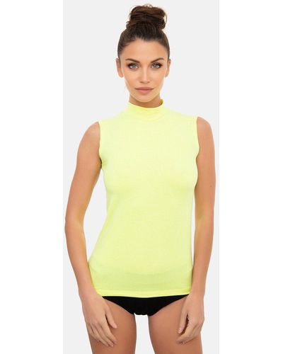 Evoni T- Basic Shirt ärmellos Halbkragen Tank-Top - Grün