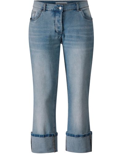 Janet & Joyce 5-Pocket- 7/8-Jeans Straight Fit Umschlag mit Samtband - Blau