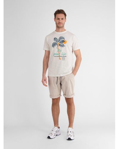 Lerros Rundhals T-Shirt für mit Palmenprint - Weiß