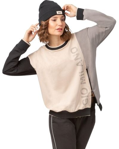 Gio Milano Sweater G25-1107 Sweatshirt mit Strickbündchen und modischen Akzenten Strassbesatz - Schwarz