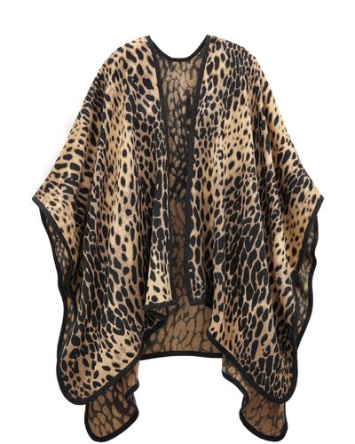 Lascana Strickponcho Leo-Muster, Poncho mit animal Print, Cape VEGAN - Schwarz