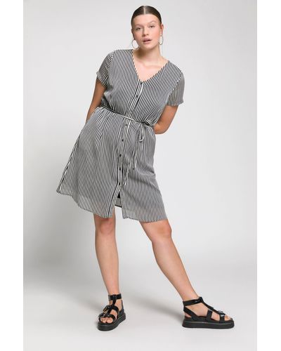 Studio Untold Jerseykleid Kleid A-Line Streifen V-Ausschnitt Bindeband - Grau