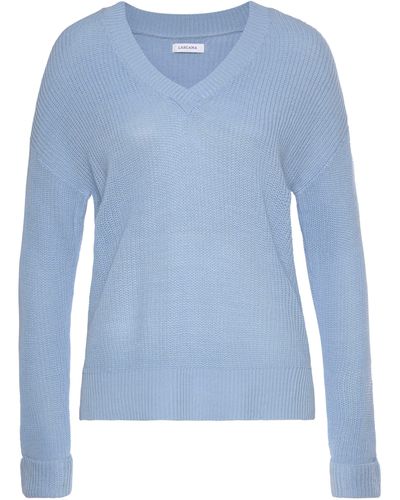 Lascana V-Ausschnitt-Pullover aus weichem Strick, bequemer pullover - Blau