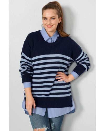 Sara Lindholm Strickpullover Pullover oversized Ringel Langarm - Blau
