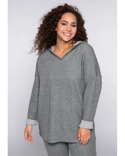 Sheego Kapuzensweatshirt Große Größen mit V-Ausschnitt - Grau