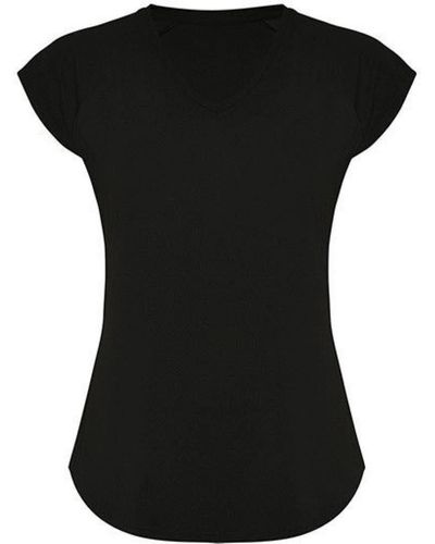 Roly V- Avus T-Shirt, Polyester mit Baumwollfeeling - Schwarz