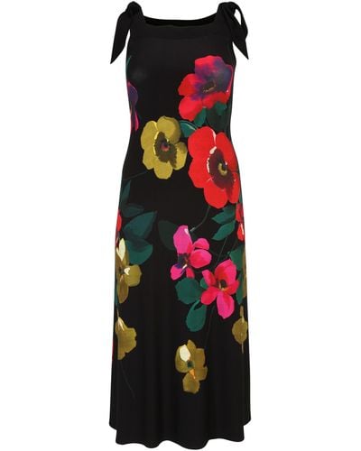 Doris Streich A-Linien-Kleid mit Blumen-Print - Schwarz