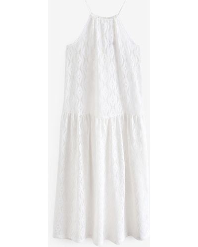 Next Strandkleid Maxi-Sommerkleid mit Häkelbesatz aus Jersey (1-tlg) - Weiß