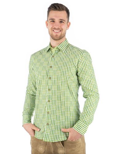 OS-Trachten Trachtenhemd Zufir Langarmhemd mit Haifischkragen - Grün