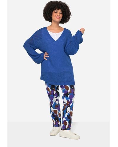 Angel of Style Strickpullover Pullover oversized Ballonärmel V-Ausschnitt. - Blau
