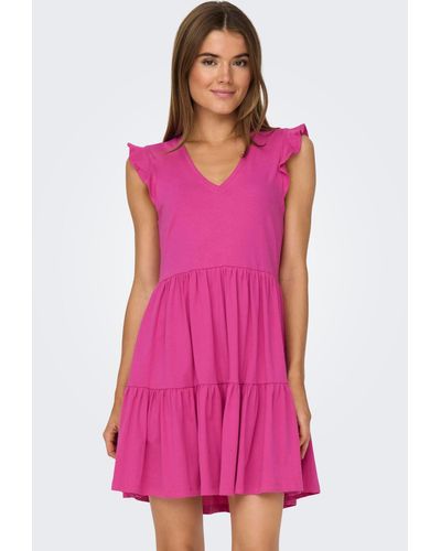 ONLY Jerseykleid ONLMAY CAP SLEEVES FRILL DRESS - Pink