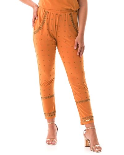 Sarah Kern Jogger Pants Stoffhose figurumspielend mit Nietenverzierung - Orange
