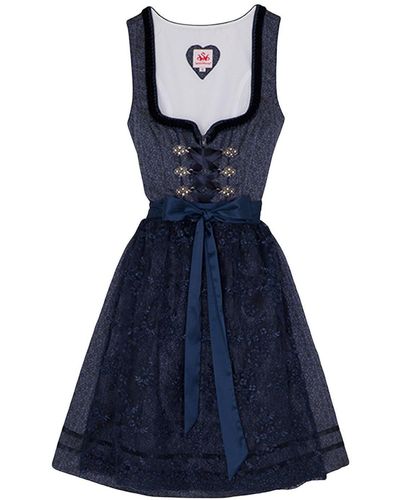 Spieth & Wensky Bea 2-teiliges Midi- Kleid Dirndl Trachtenkleid kurz - Blau
