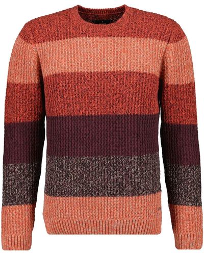 RAGMAN V-Ausschnitt-Pullover Tweed mit Blockstreifen - Rot