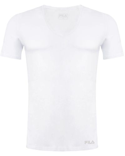 Fila T-Shirt V-Neck aus weichem Baumwolljersey - Weiß