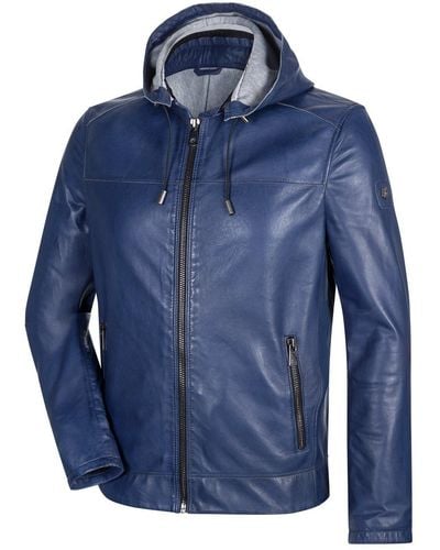 Milestone Lederjacke Jordan aus Lammnappa Leder mit abnehmbarer Kapuze - Blau