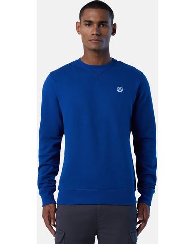 North Sails Fleecepullover Sweatshirt mit Logo-Aufnäher - Blau