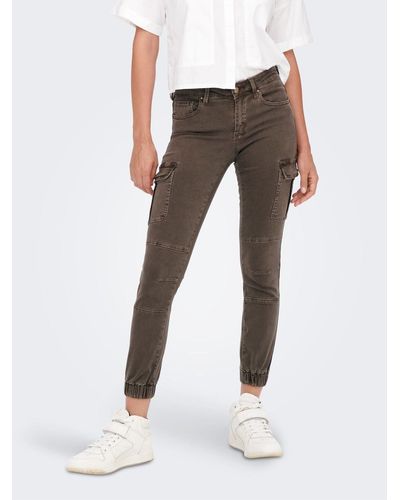 ONLY Slim-fit- Cargo Jeans Hose Mid Waist Denim Jogger Pants ONLMISSOURI 4676 in Hellgrau