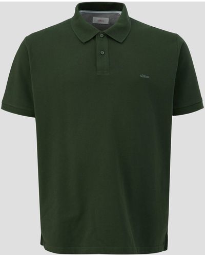 S.oliver Kurzarmshirt Poloshirt mit kleinem Label-Print - Grün