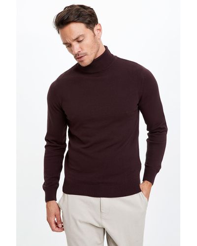 Defacto Rollkragenpullover SLIM FIT - Lila