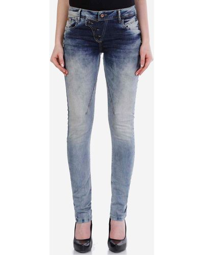 Cipo & Baxx Slim-fit-Jeans mit asymmetrischem Verschluss - Blau