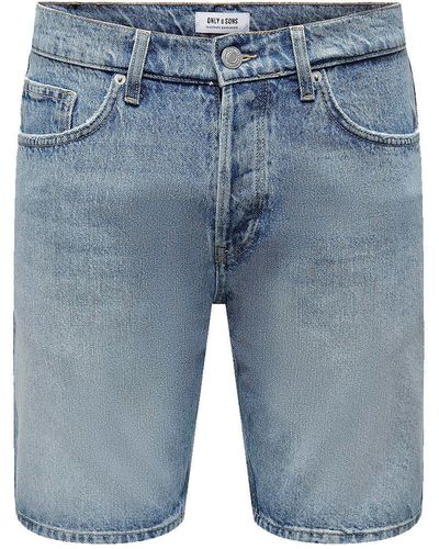 Only & Sons Jeansshorts Shorts Denim Midi Bermuda Mid Waist Pants 7560 in Hellblau