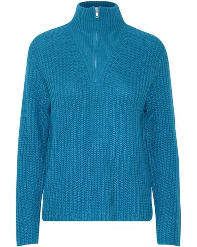 B.Young Strickpullover Grobstrick Pullover Troyer Sweater mit Reißverschluss Kragen 6677 in Blau