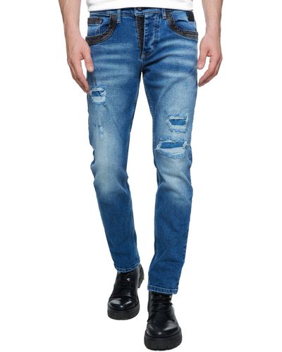 Rusty Neal Straight-Jeans YOKOTE mit farblich abgesetzten Details - Blau