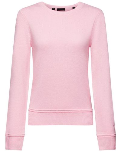 Esprit Rundhalspullover Kaschmirpullover mit Rundhalsausschnitt - Pink