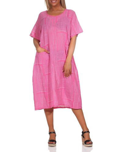 Mississhop Sommerkleid Baumwollkleid 100 % Baumwolle Casual Shirtkleid Strandkleid M.377 - Pink