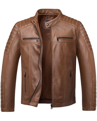 Amaci&Sons Ventura Lederjacke Echtleder Biker Zipper Jacke - Braun