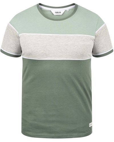 Solid Rundhalsshirt SDCody T-Shirt in Colorblocking-Optik - Grün