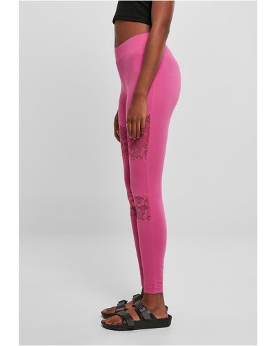 Urban Classics Ladies Laces Inset Leggings (1-tlg) - Pink