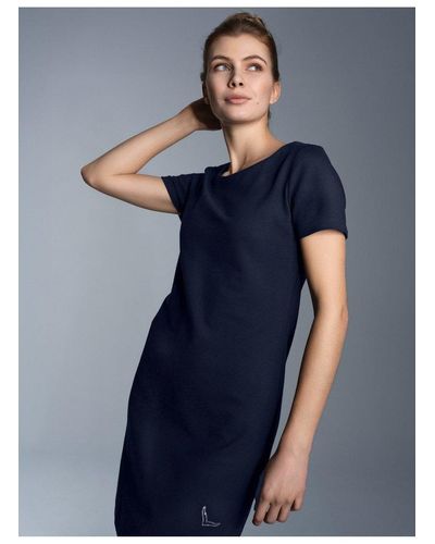 Trigema Jerseykleid Halbarm Kleid mit Kristallsteinen (1-tlg) - Blau
