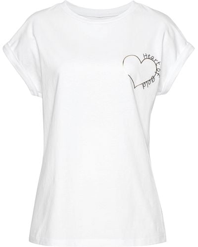Lascana T-Shirt mit glänzendem Print, Kurzarmshirt aus Baumwolle - Weiß