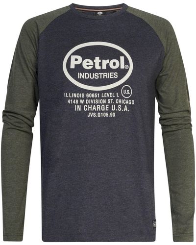 Petrol Industries Longsleeve Shirt Langarmshirt mit Rundhals und Logo-Print (1-tlg) - Blau