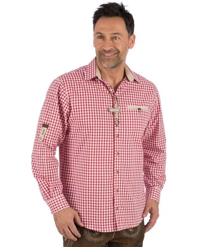 OS-Trachten Trachtenhemd karo DACHSTEIN rot (Regular Fit) - Pink