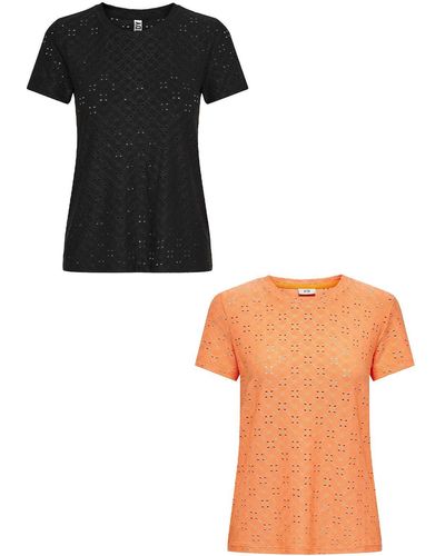 Jacqueline De Yong 2er-Set Kurzarm Rundhals T-Shirt (2-tlg) 7157 in Schwarz-Orange