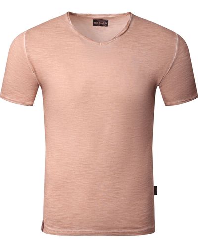 Reslad T- -Ausschnitt verwaschen Optik (1-tlg) V-Neck Vintage Style Männer Shirt - Pink