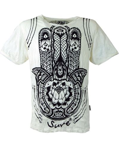 Guru-Shop Sure T-Shirt Fatimas Hand - weiß Goa Style, Festival, alternative Bekleidung - Schwarz