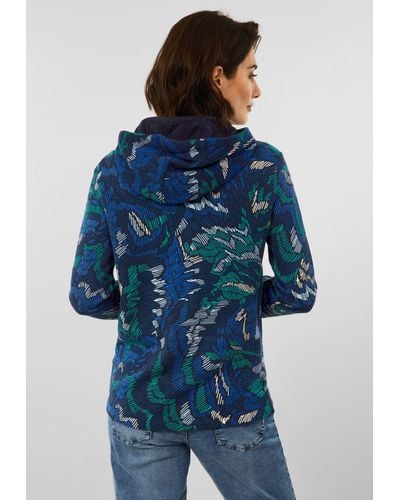 Cecil Sweatjacke Sweatshirtjacke mit Print - Blau