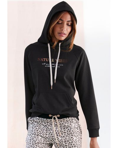 Lascana Hoodie mit Kängurutasche, Loungeanzug - Schwarz