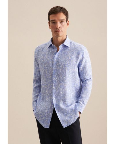 Seidensticker Businesshemd Regular Langarm Kentkragen Floral - Blau