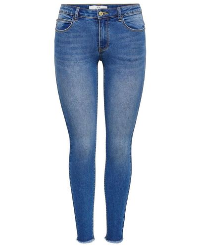 Jacqueline De Yong Skinny Fit Jeans Ankle Cut JDYSONJA Stretch Hose mit Fransen - Blau