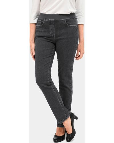 Goldner Bequeme Jeans Kurzgröße: Jeansschlupfhose LOUISA mit Jerseybund - Grau