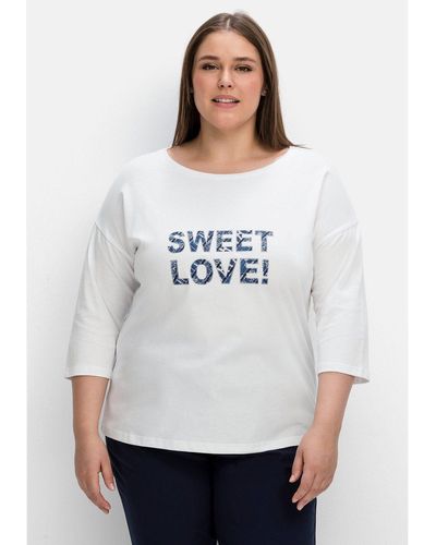 Sheego 3/4-Arm-Shirt Große Größen mit Frontdruck - Weiß