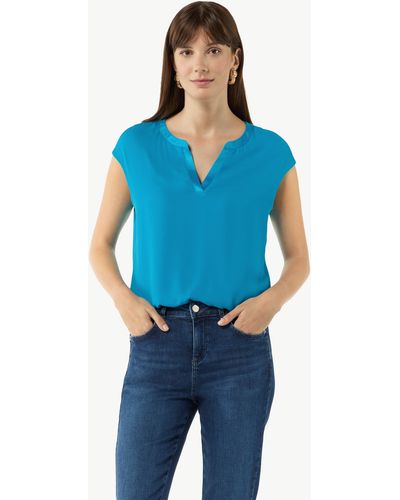 Comma, Kurzarmshirt T-Shirt mit Tunikaausschnitt - Blau