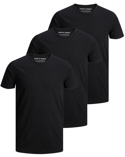 Jack & Jones Basic T-Shirt 3er Pack Rundhals O-Neck Regular Baumwolle Lycra - Schwarz