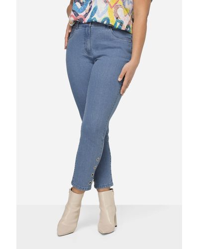 MIAMODA Regular-- Jeans tapered Fit 5-Pocket Saum mit Zier-Ösen - Blau
